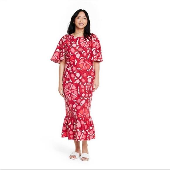 Rhode x Target NWT Women's Large Zinnia Floral Print Bell Sleeve Midi Dress 8 - Picture 1 of 13